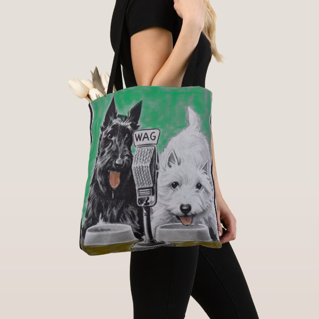 Scottie dogs Blackie and Whitie on the radio Tote Bag (Close Up)
