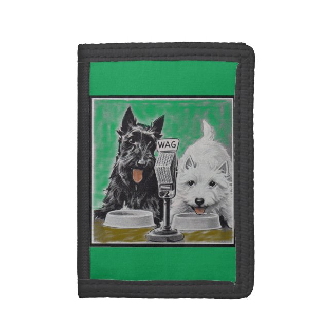 Scottie dogs Blackie and Whitie on the radio Tri-fold Wallet (Front Vertical)