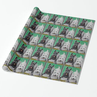 Scottie dogs Blackie and Whitie on the radio Wrapping Paper