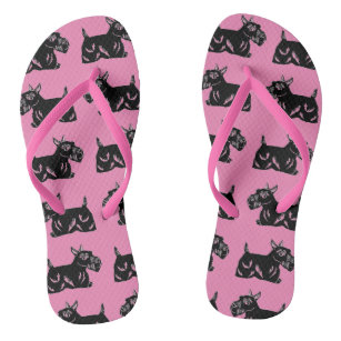 Scottie Dogs Pattern Pink and Black Flip Flops