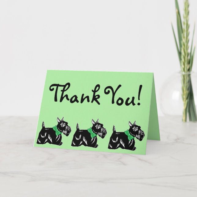 Scottie Dogs with Bows Green Thank You Card (Front)
