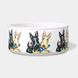 Scottie Gingham Cuties Bowl<br><div class="desc">Original drawing by Andie of a black/brindle Scottie cuddling his Wheaten sister. Each wear a checked gingham scarf. Great for Scottish Terrier lovers!</div>