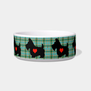 Scottie Heart Tartan Dog Bowl