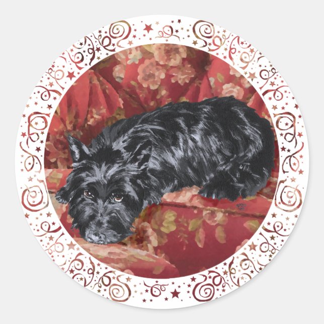 Scottie in a Big Red Chair Classic Round Sticker (Front)