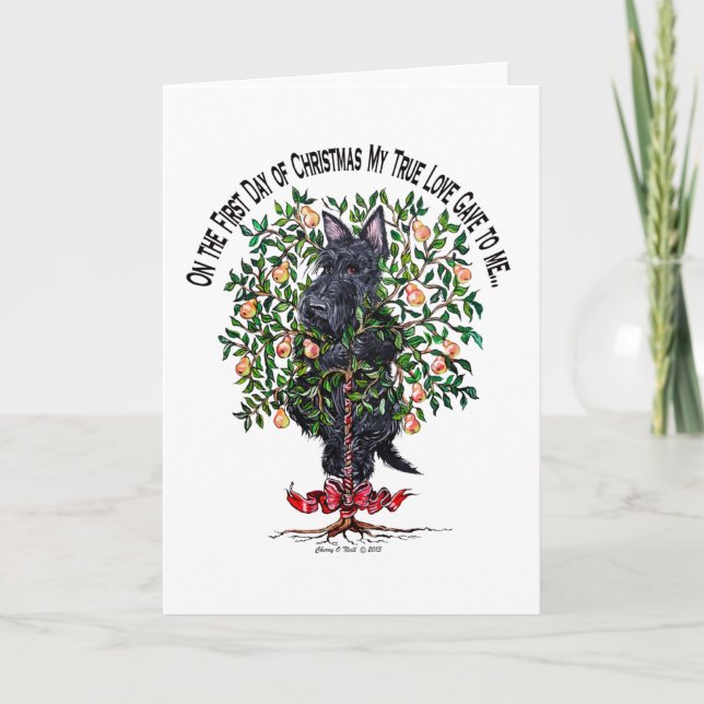 Scottie in a Pear Tree Holiday Card (Front)
