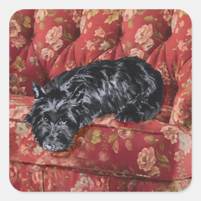 Scottie in Big Red Chair Square Sticker (Front)