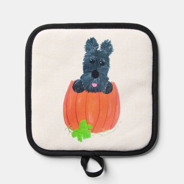 SCOTTIE IN PUMPKIN POT HOLDER/AUTUMN POT HOLDER (Front)