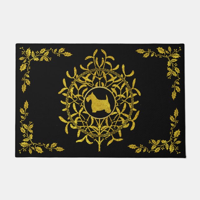 Scottie Mistletoe & Holly Personalize Doormat (Front)