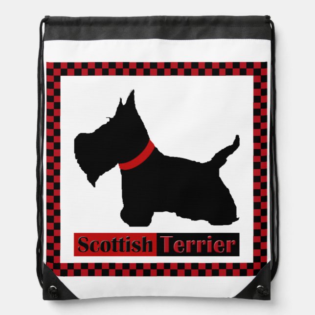 Scottie No 8 Checkers Drawstring Bag (Front)
