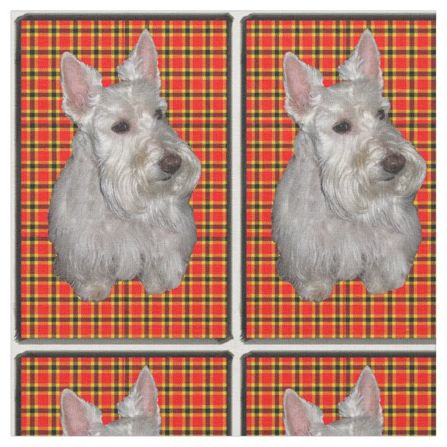 Scottie on Plaid Fabric (Close Up)