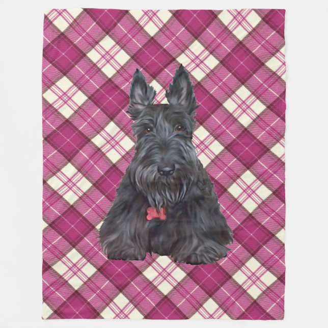 Scottie on Tartan Fleece Blanket (Front)
