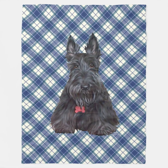 Scottie on Tartan Fleece Blanket (Front)