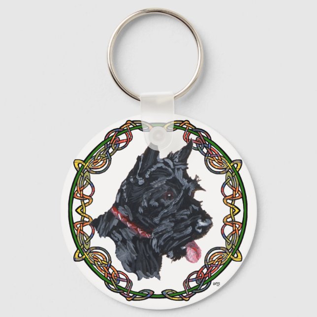 Scottie Portrait Celtic Knotwork Keychain (Front)
