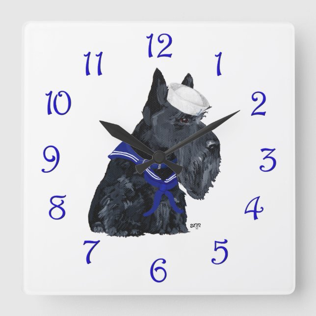 Scottie Sailor Square Wall Clock (Front)