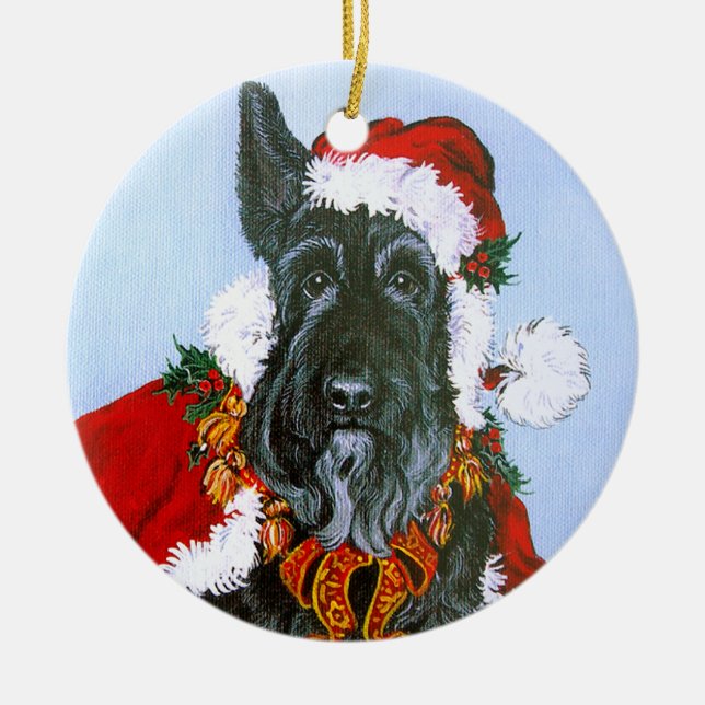 Scottie Santa Claus Ceramic Ornament (Front)