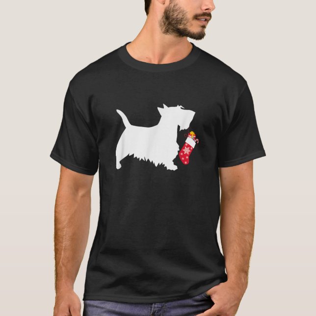 Scottie Scottish Terrier Christmas Stocking Dog   T-Shirt (Front)