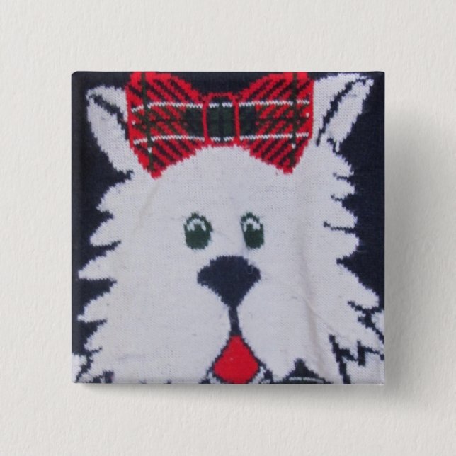 scottie scottish terrier puppy dog plaid button (Front)