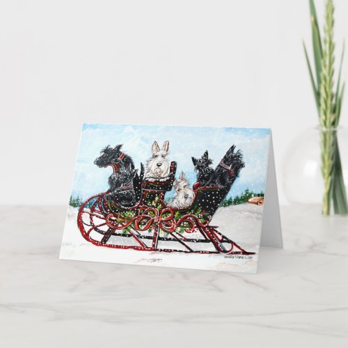 Scottie Sleigh Ride Holiday Card