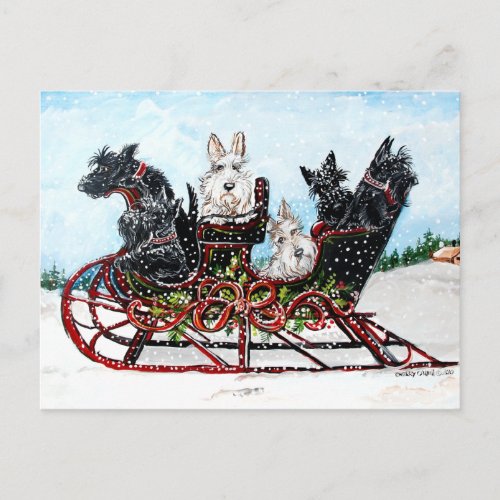 Scottie Sleigh Ride Holiday Postcard