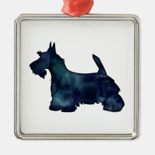 Scottie Terrier Black Watercolor Silhouette Metal Ornament