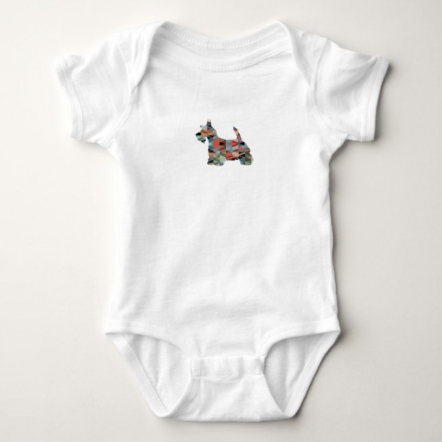 Scottie Terrier Geometric Pattern Silhouette Plaid Baby Bodysuit (Front)