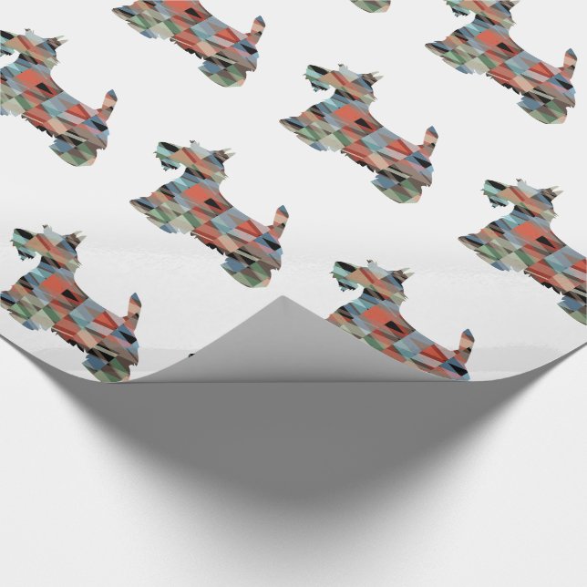 Scottie Terrier Geometric Pattern Silhouette Plaid Wrapping Paper (Corner)