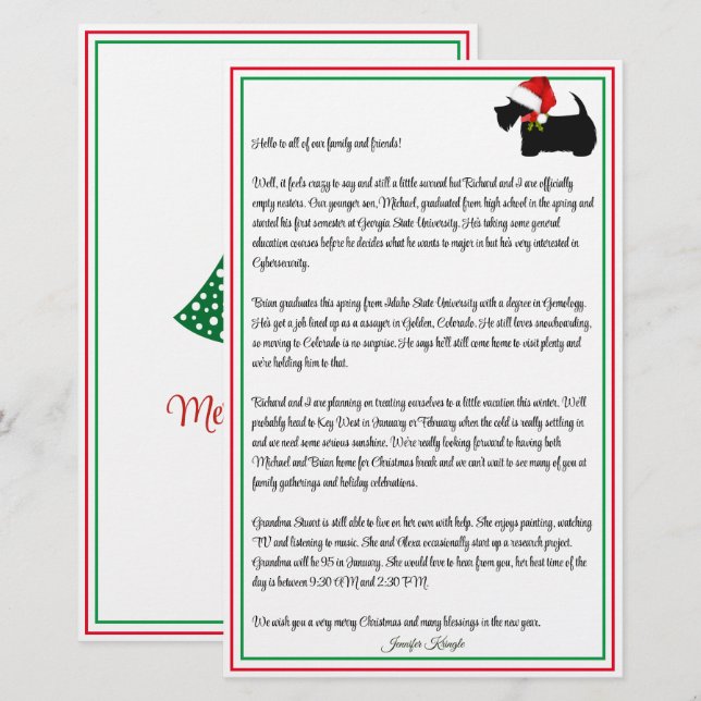 Scottie Terrier Personalized Christmas Newsletter (Front/Back)