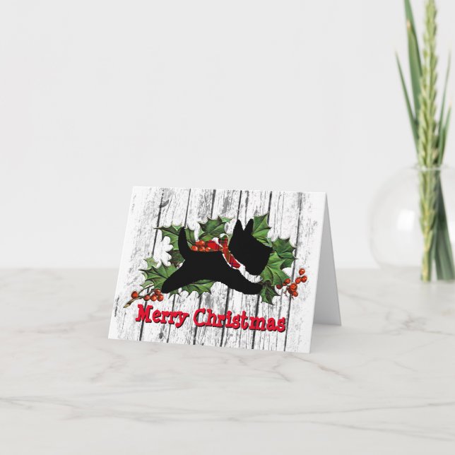 Scottie Weathered Look Personalize Holiday Card (Front)