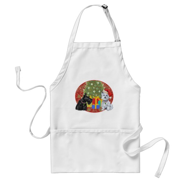 Scottie & Westie Christmas Adult Apron (Front)