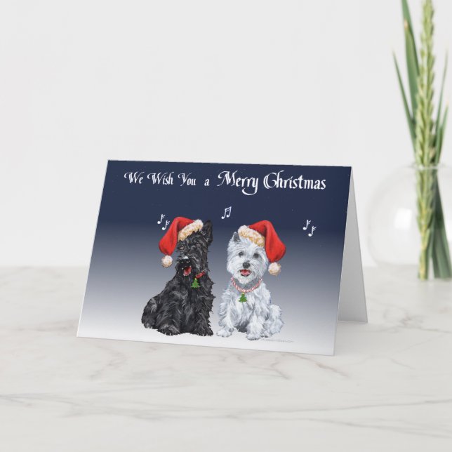 Scottie & Westie Christmas Carols Holiday Card (Front)