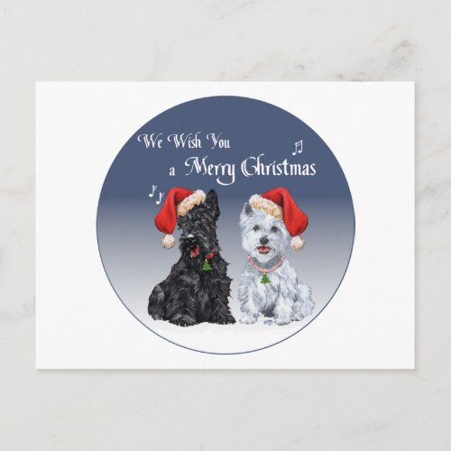 Scottie  Westie Christmas Carols Holiday Postcard