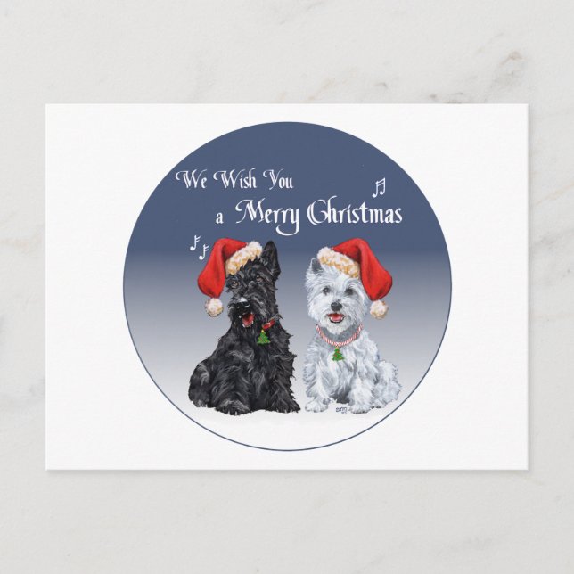 Scottie & Westie Christmas Carols Holiday Postcard (Front)