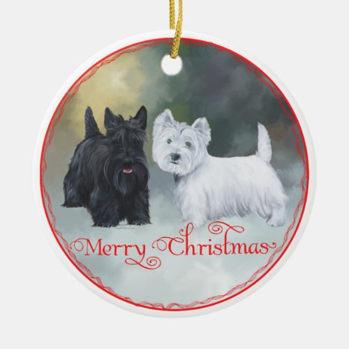 Scottie Westie  Christmas Ceramic Ornament