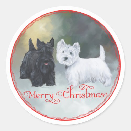 Scottie Westie  Christmas Classic Round Sticker