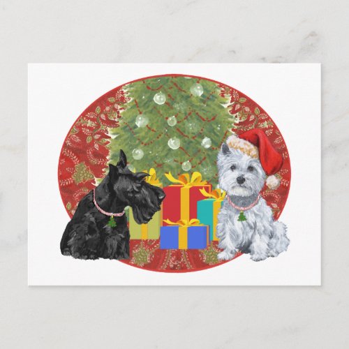 Scottie  Westie Christmas Holiday Postcard