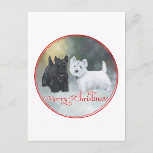 Scottie Westie  Christmas Holiday Postcard