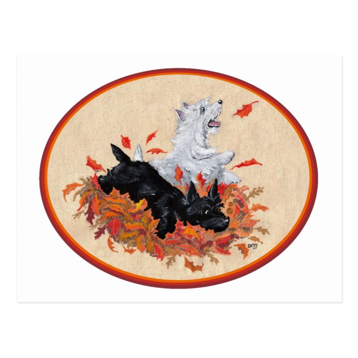 Scottie & Westie Fallen Leaves Postcards