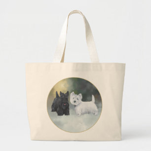 Scottie Westie Wintertime Large Tote Bag