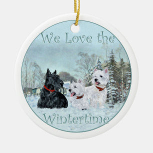 Scottie & Westies Winter Ornament