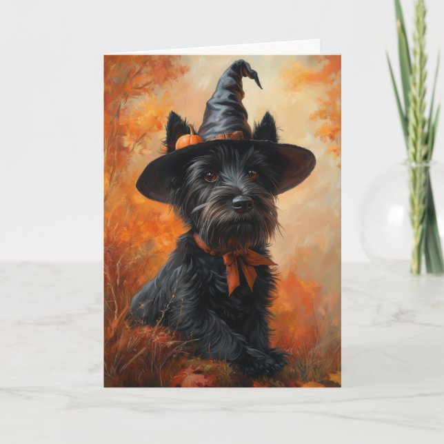 Scottie Witch Halloween Holiday Card (Front)