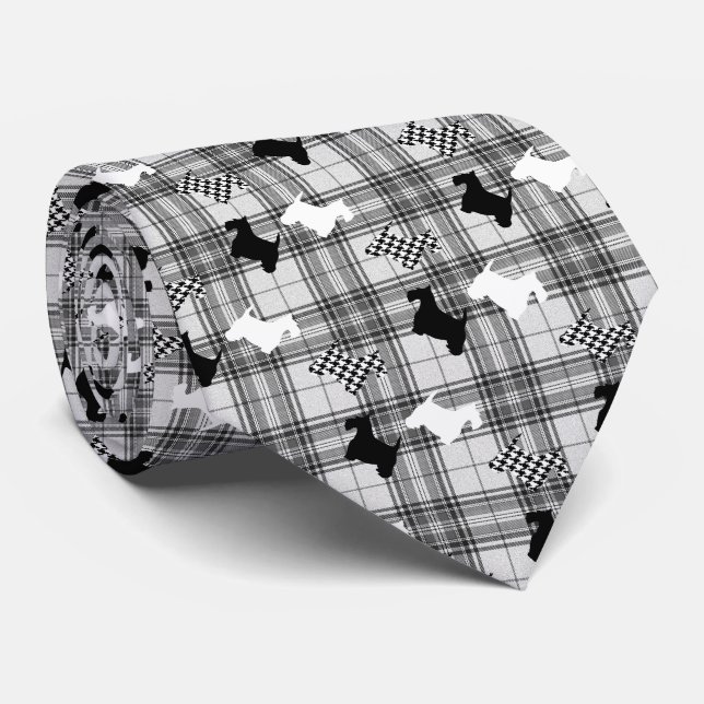 Scotties and Gray Plaid Neck Tie (Rolled)