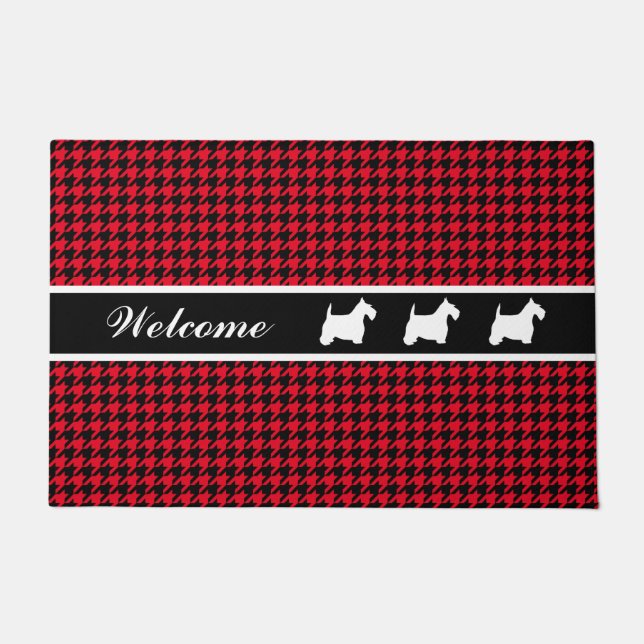 Scotties and Houndstooth Personalize Doormat (Front)