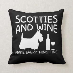 Scotties Dog Wine Make Everything Fine Throw Pillow