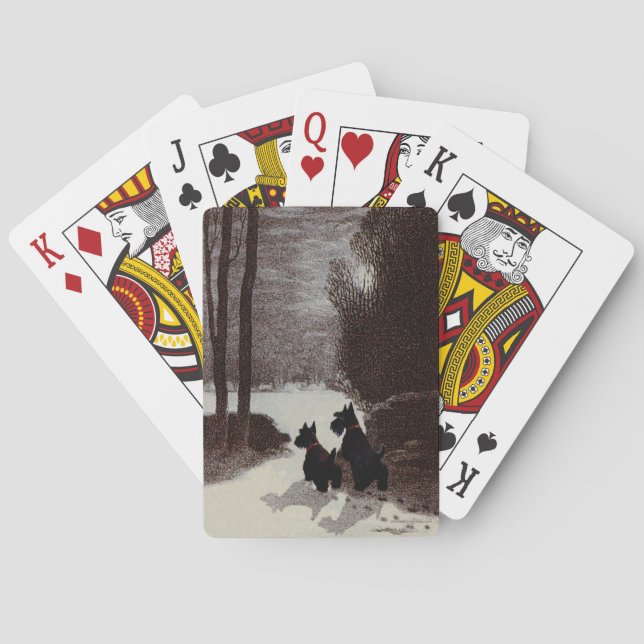 Scotties on Surreal Winter Night Poker Cards (Back)