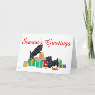 Scotties Sort the Christmas Gifts Holiday Card