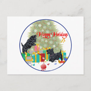 Scotties Sort the Christmas Gifts Holiday Postcard