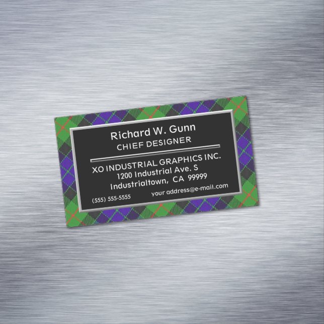 Scottish Accent Clan Gunn Tartan Business Card Magnet (In Situ)