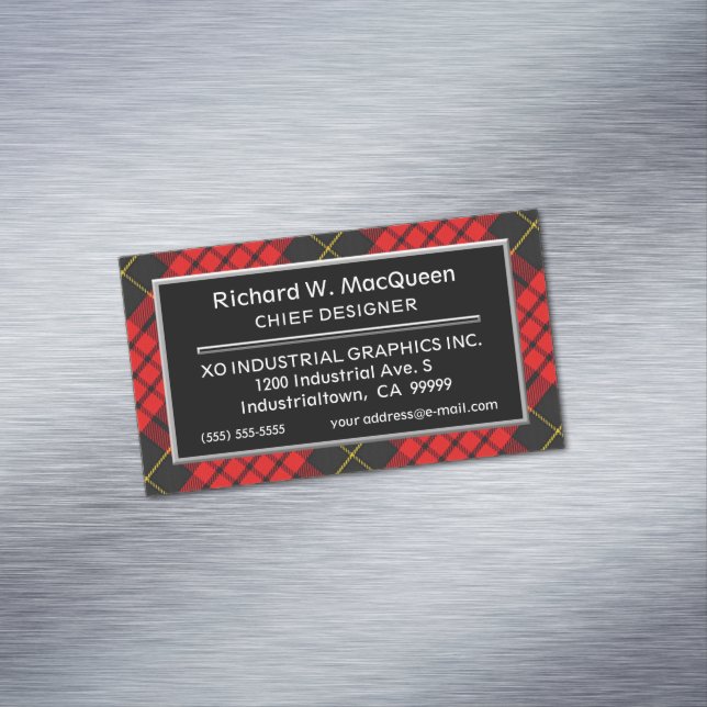 Scottish Accent Clan MacQueen Tartan Business Card Magnet (In Situ)