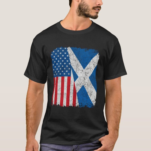 Scottish American Flag Half USA Scotland Root Prou T-Shirt (Front)