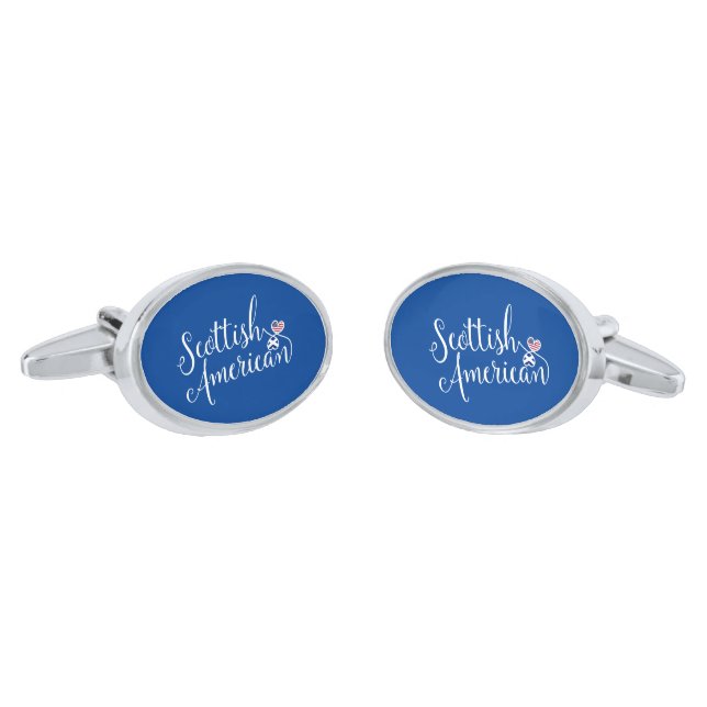 Scottish American Flag Heart, Scotland Cufflinks (Angled)
